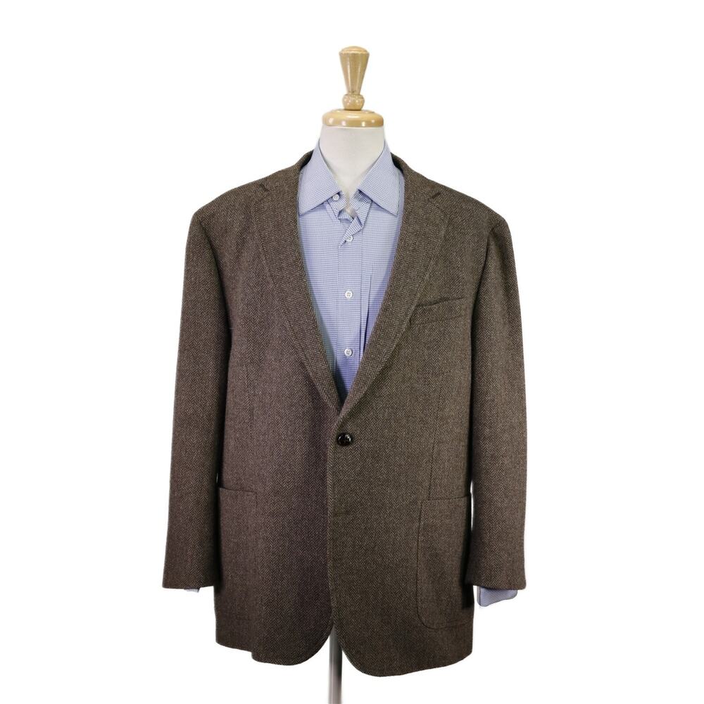Brooks Brothers Brown Herringbone Tweed 2-Btn Wool Blazer Jacket 48R